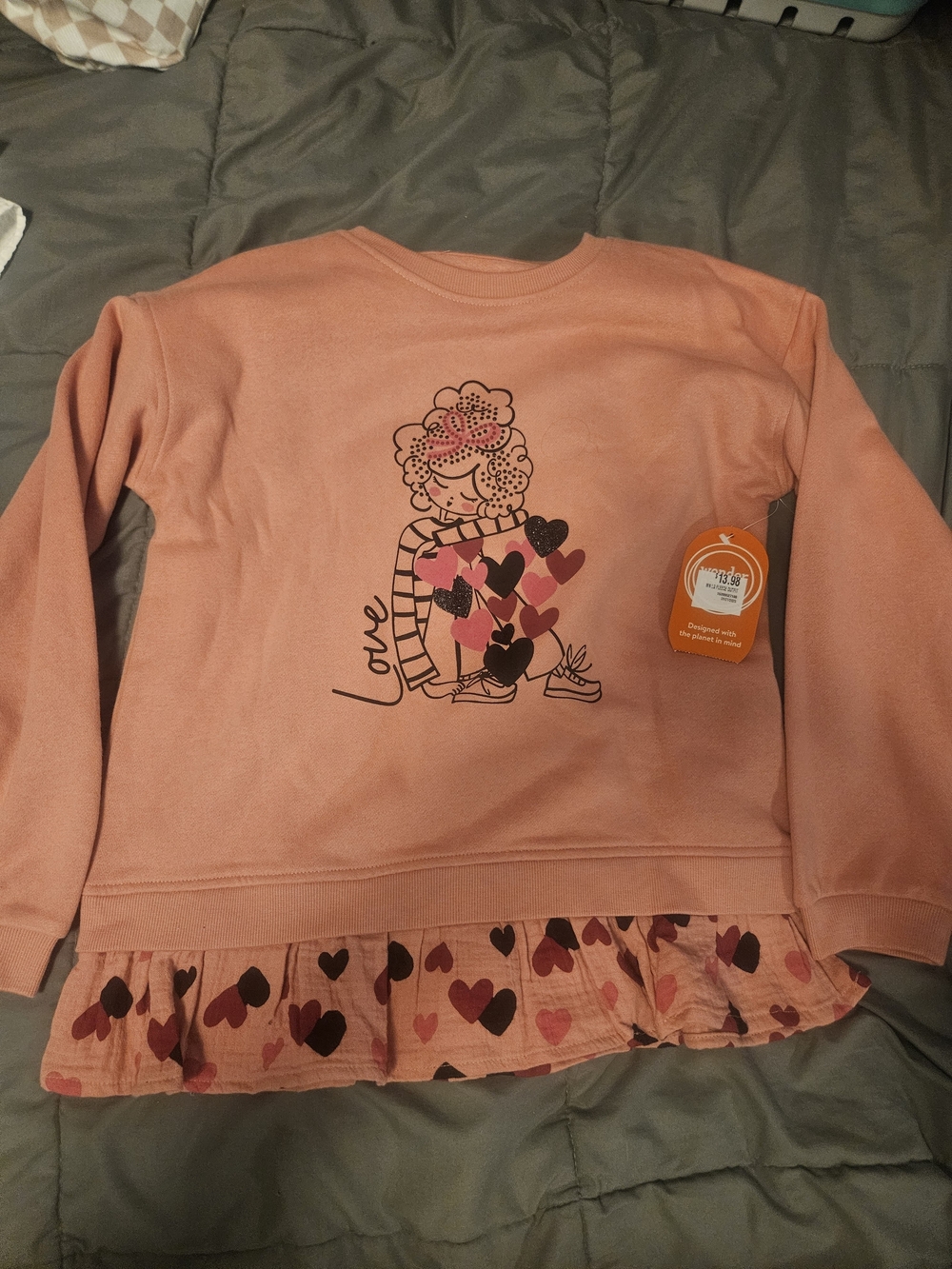 wonder nation Peach Heart-Print Peplum Sweatshirt